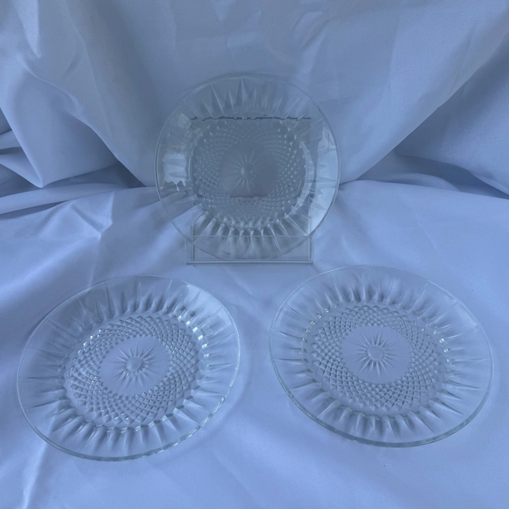 Vintage Cristal D'Arques-Durand Diamant Elegant Clear Glass Plates Set of 3